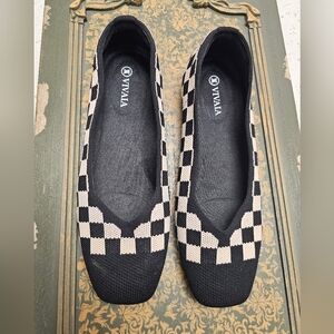 NEW Vivaia Margot 2.0 Blck & Cream Checkered Flat 38.5 8 - 8.5